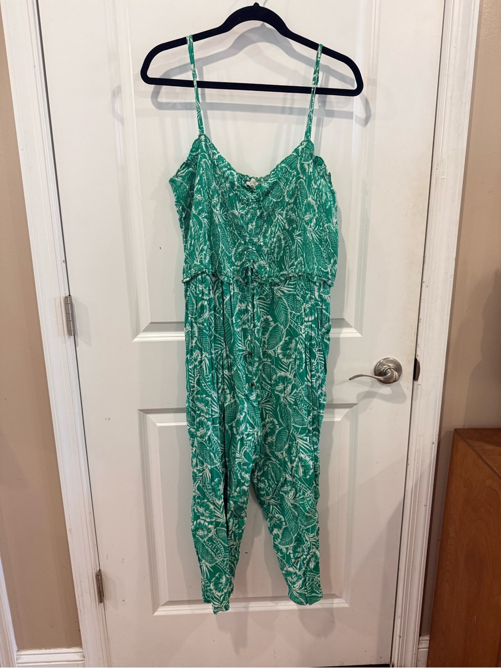 Fat Face Green and White Smocked Jumpsuit